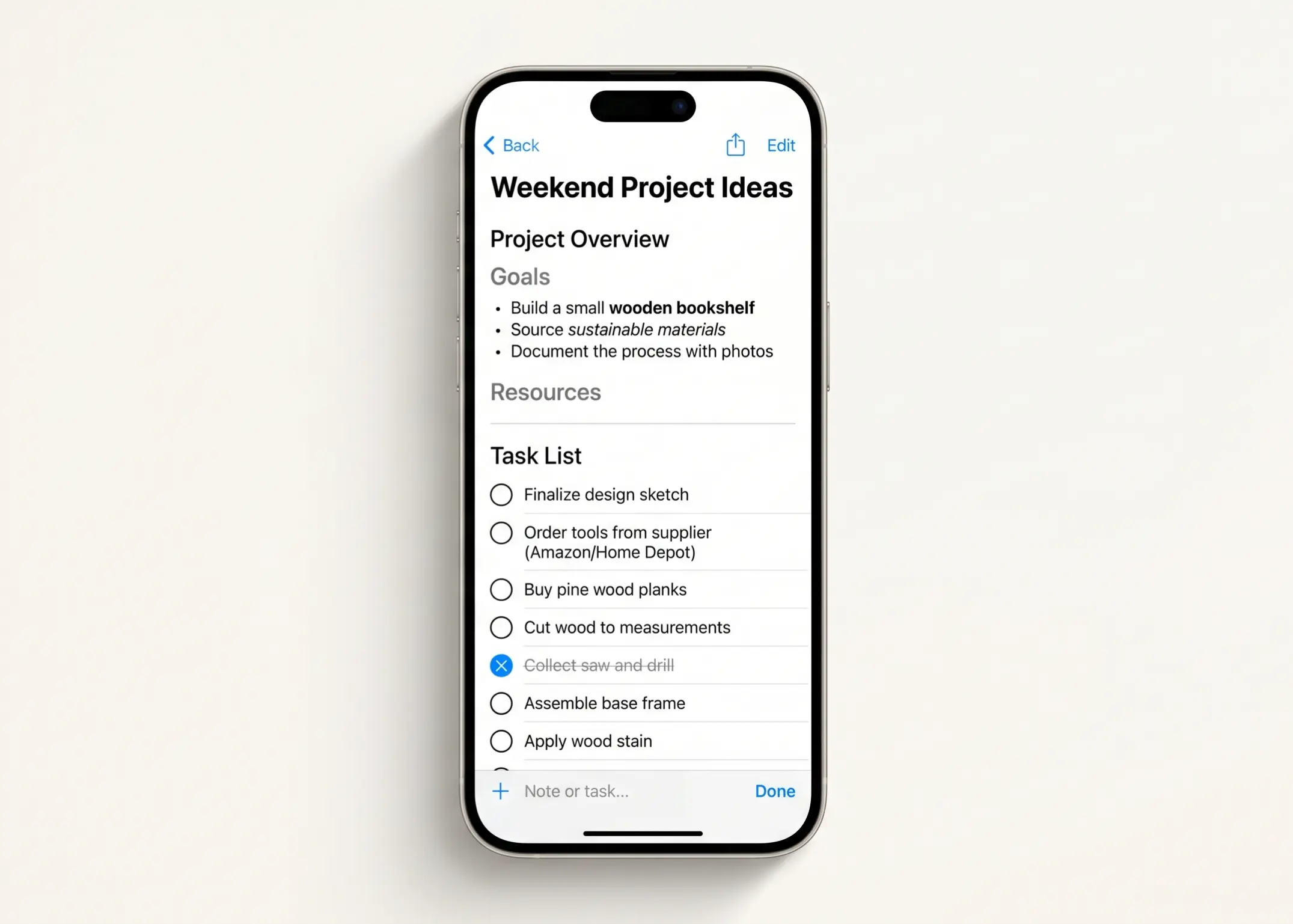 Integration of notes and tasks within a single todoa dashboard